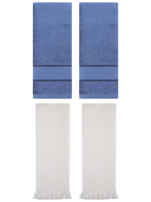Unique Bargains Sold Striped Cotton Hand Towels 4 Pcs Light Blue/Beige 14" x 30"/13" x 29"