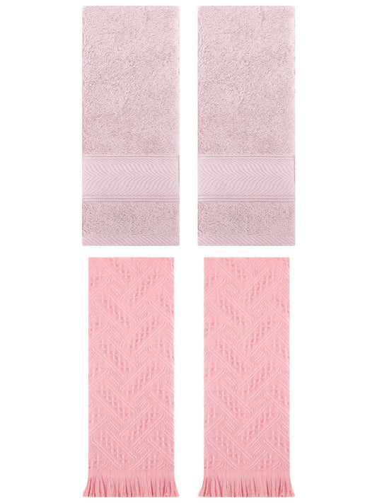 Unique Bargains Sold Striped Cotton Hand Towels 4 Pcs Light Pink/Pink 14" x 30"/13" x 29"
