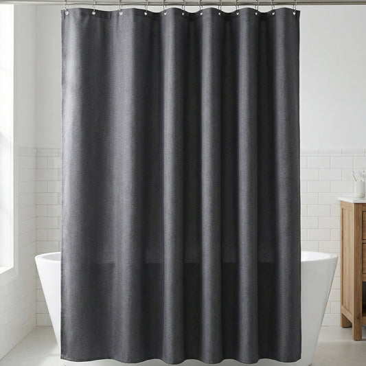 Unique Bargains Solid Color Linen-Like Shower Curtain with Hooks Grey 71"W x 71"L
