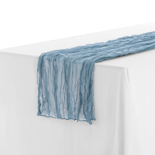 Unique Bargains Solid Color Table Runner Crinkle Fabric Table Banner (6 Count) Grey Blue 35"x71"