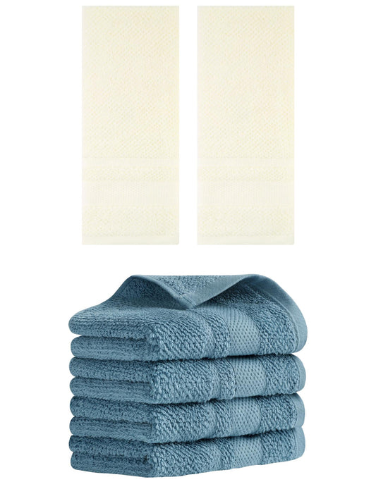Unique Bargains Solid Hand Towels Absorbent Towel for Bath Kitchen Blue/White 6 Pack