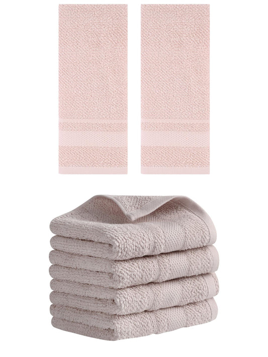 Unique Bargains Solid Hand Towels Absorbent Towel for Bath Kitchen Pink/Brown 6 Pack