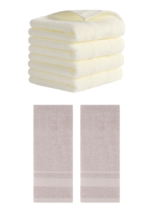 Unique Bargains Solid Hand Towels Absorbent Towel for Bath Kitchen White/Brown 6 Pack