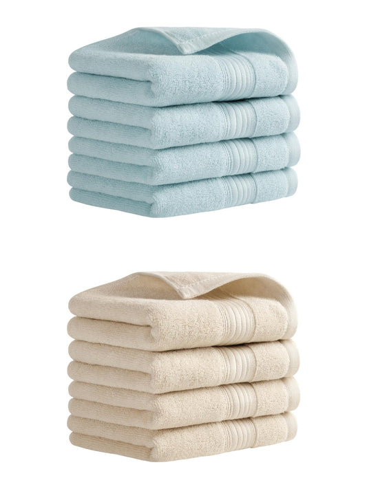 Unique Bargains Solid Striped Cotton Hand Towel Set 13" x 29" Beige/Blue 8 Pack