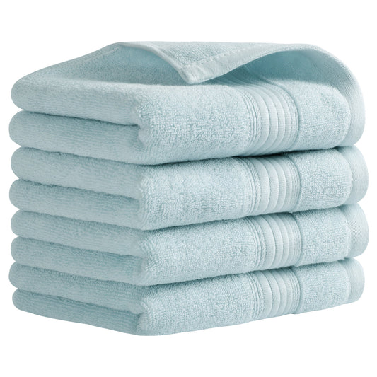 Unique Bargains Solid Striped Hand Towel Set 13" x 29" Cotton Soft Towels Blue 4-Piece