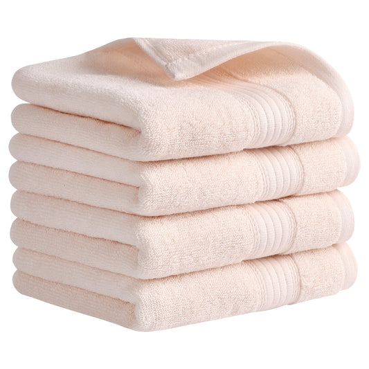 Unique Bargains Solid Striped Hand Towel Set 13" x 29" Cotton Soft Towels Pink 4-Piece