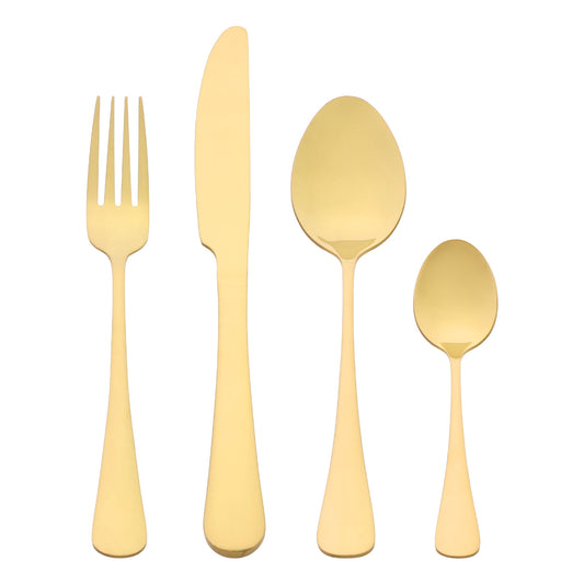 Unique Bargains Stainless Steel Flatware Set for Kitchen and Dining Gold 24 Pcs