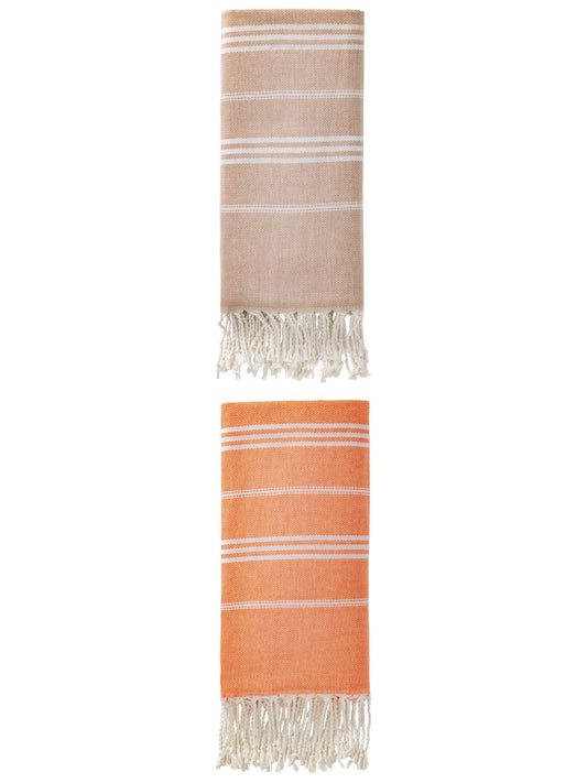 Unique Bargains Stripe Turkish Quick Dry Beach Towel 2 Pack Orange/Brown 71"x35"