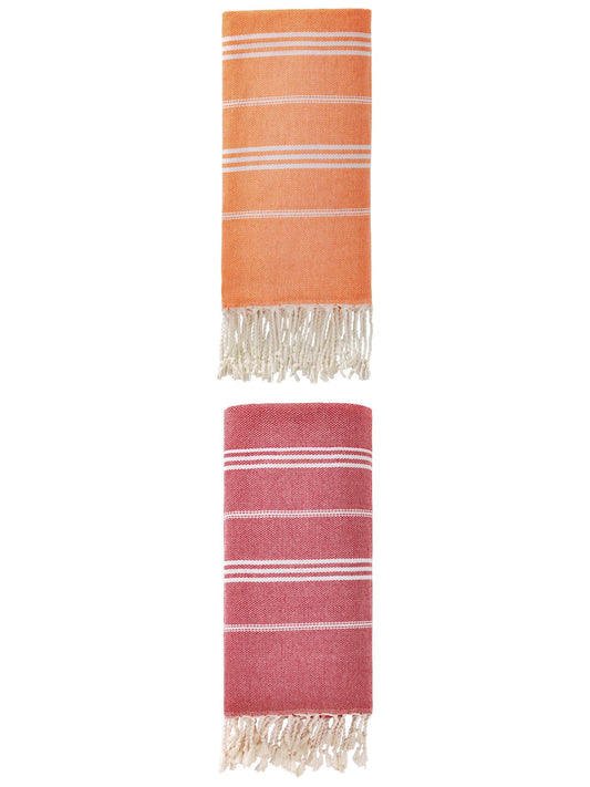 Unique Bargains Stripe Turkish Quick Dry Beach Towel 2 Pack Orange/Red 71"x35"