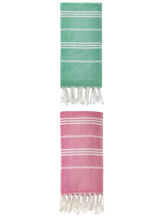 Unique Bargains Stripe Turkish Quick Dry Beach Towel 2 Pack Rose Red/Green 71"x35"
