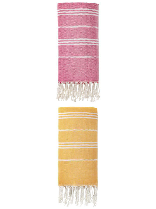 Unique Bargains Stripe Turkish Quick Dry Beach Towel 2 Pack Rose Red/Light Green 71"x35"