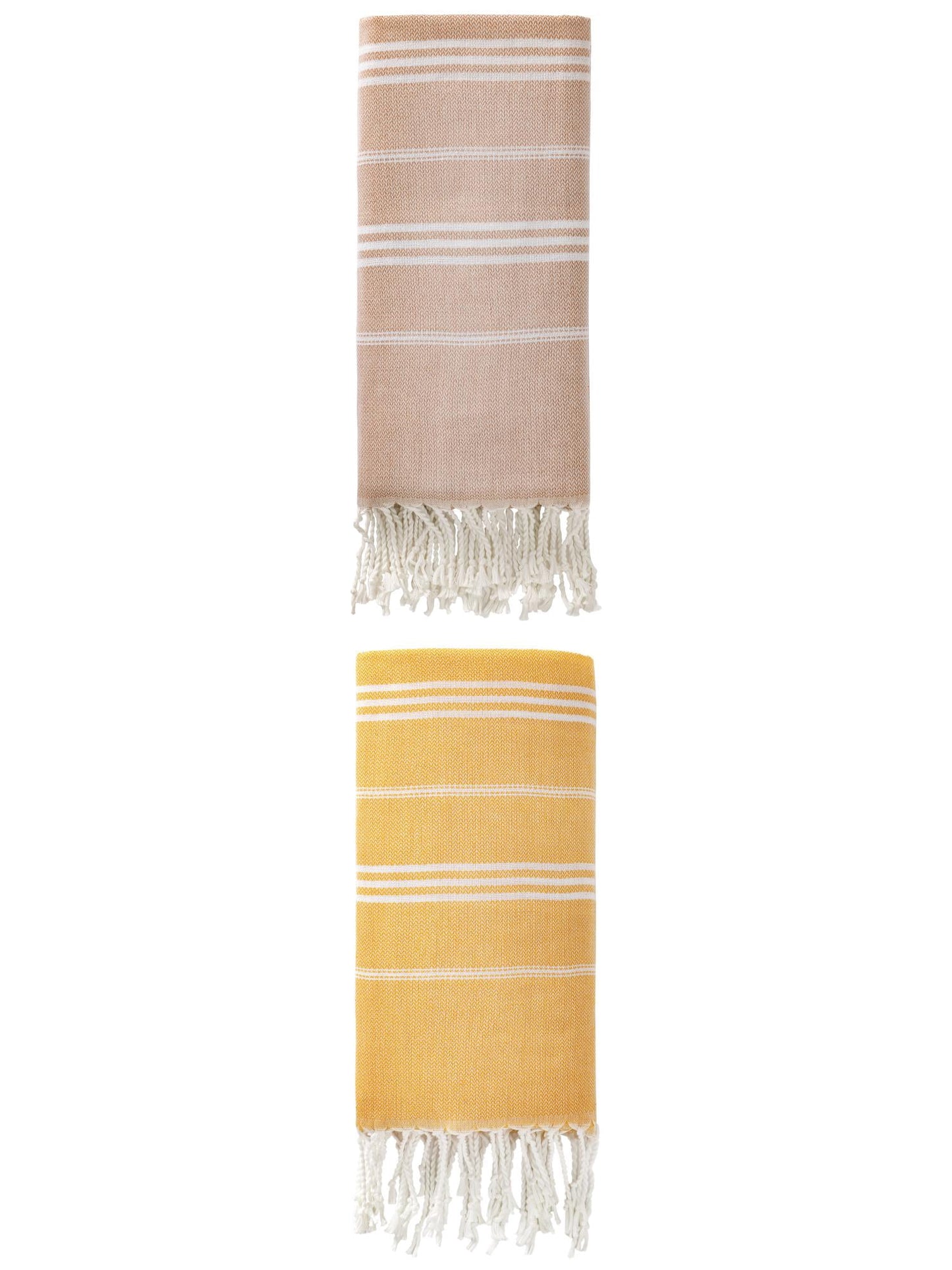 Unique Bargains Stripe Turkish Quick Dry Beach Towel 2 Pack Yellow/Brown 71"x35"