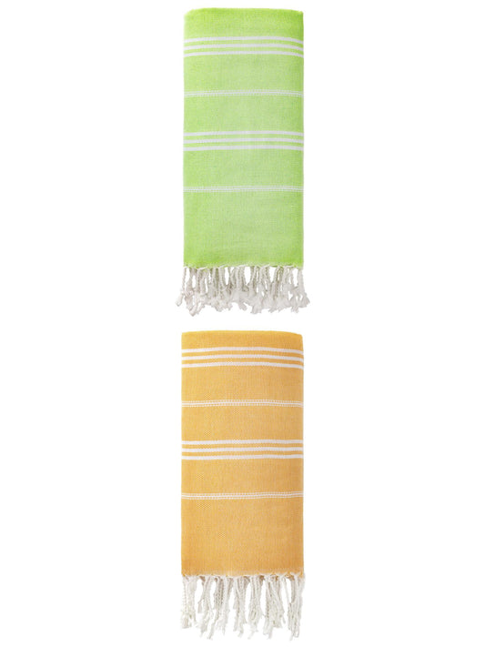 Unique Bargains Stripe Turkish Quick Dry Beach Towel 2 Pack Yellow/Light Green 71"x35"