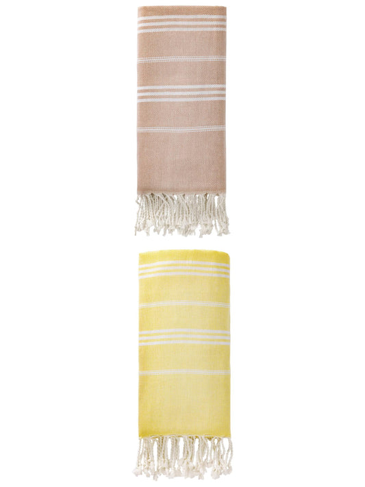 Unique Bargains Stripe Turkish Sand Free Towel 2 Pack Light Yellow/Light Green 71"x35"