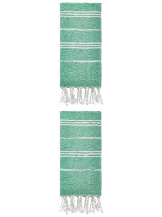 Unique Bargains Stripe Turkish Sand Free Towel 2 Pack Green 71"x35"