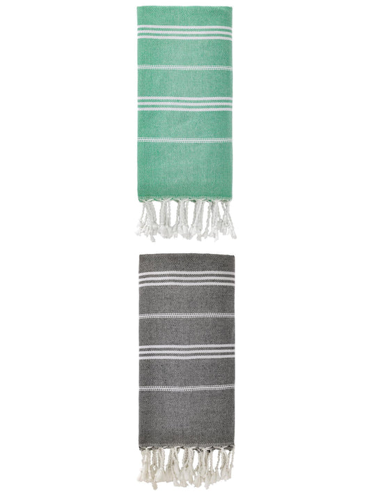 Unique Bargains Stripe Turkish Sand Free Towel 2 Pack Green/Black 71"x35"
