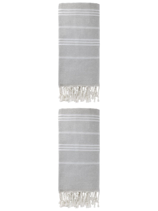 Unique Bargains Stripe Turkish Sand Free Towel 2 Pack Grey 71"x35"
