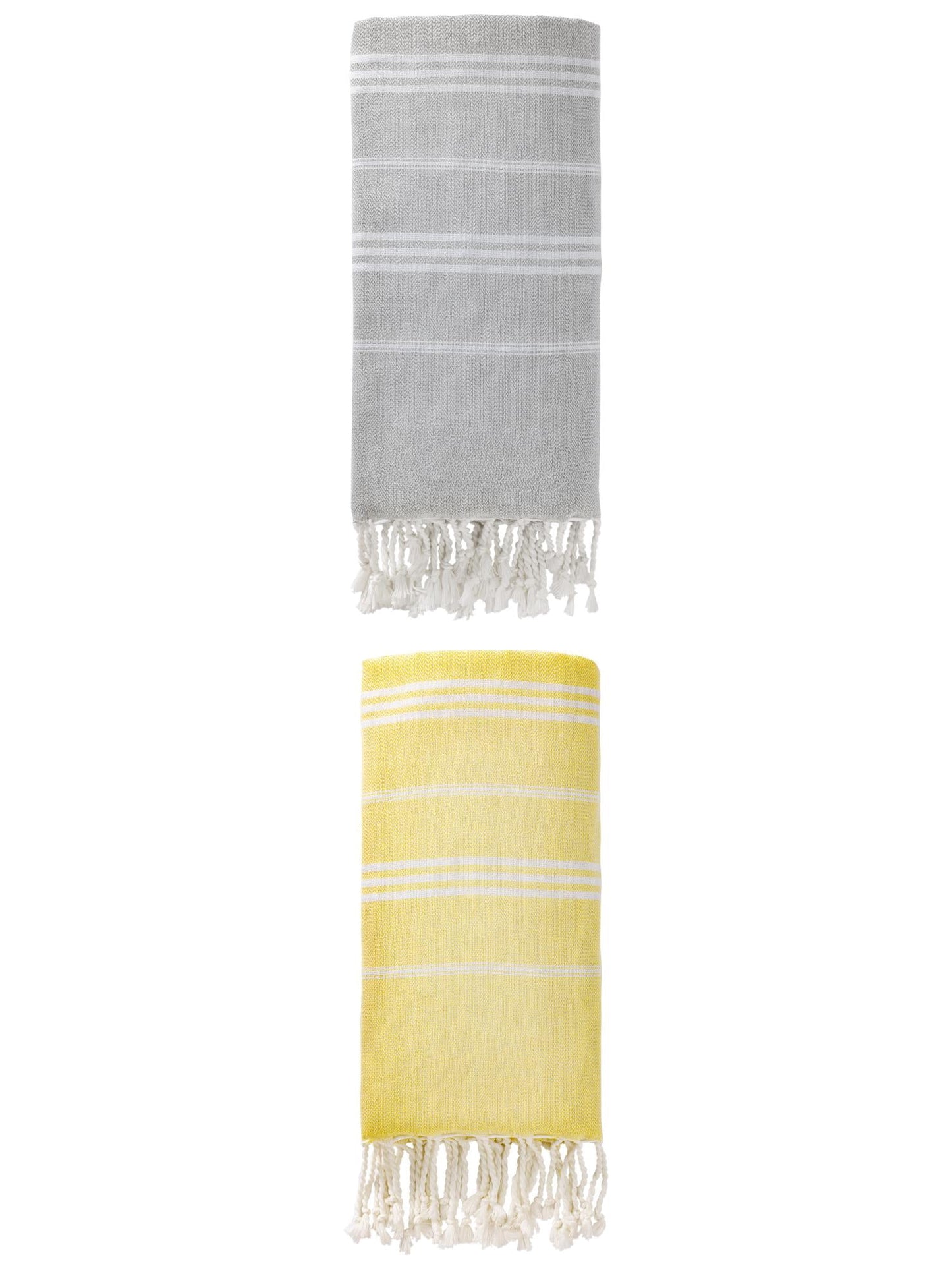 Unique Bargains Stripe Turkish Sand Free Towel 2 Pack Grey/Light Yellow 71"x35"