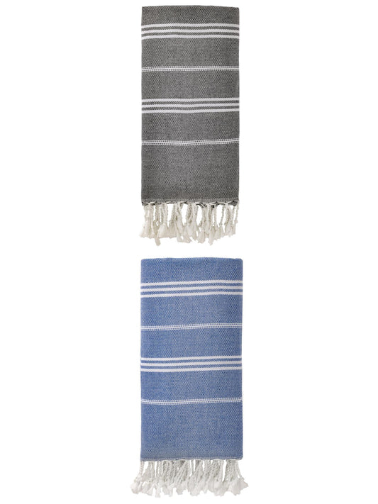 Unique Bargains Stripe Turkish Sand Free Towel 2 Pack Royal Blue 71"x35"