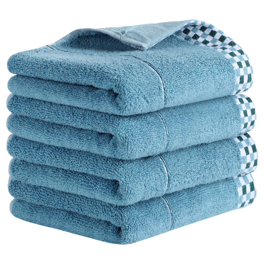 Unique Bargains Striped Checked Hand Towels Absorbent Blue 4-Piece