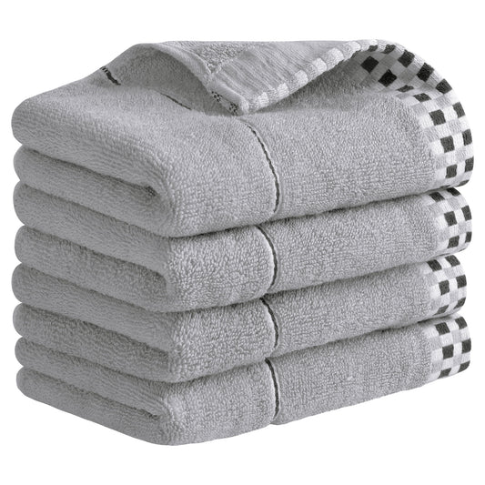 Unique Bargains Striped Checked Hand Towels Absorbent Grey 4-Piece