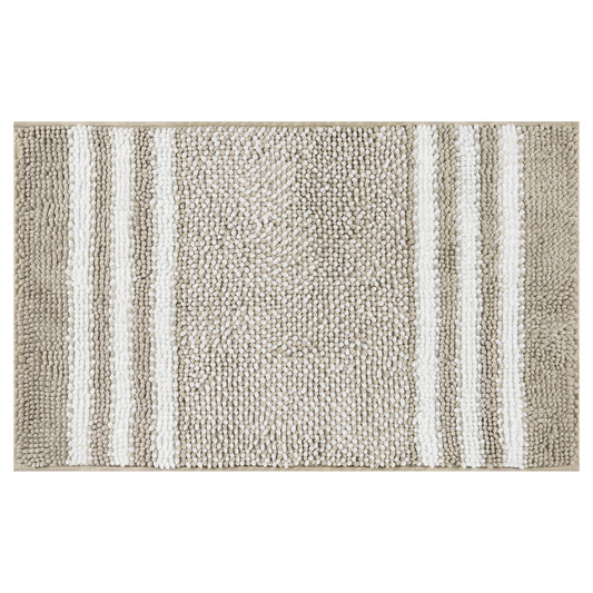 Unique Bargains Striped Chenille Bathroom Rug with Edges Non-Slip Bathroom Floor Mat Khaki 20" x 32"