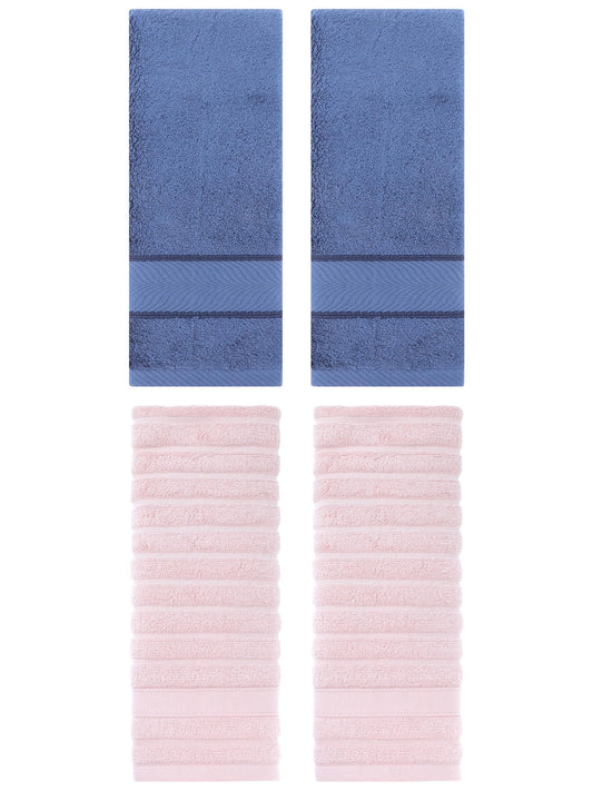 Unique Bargains Striped Cotton Hand Towel 14" x 30" 4 Pcs Pink/Light Blue