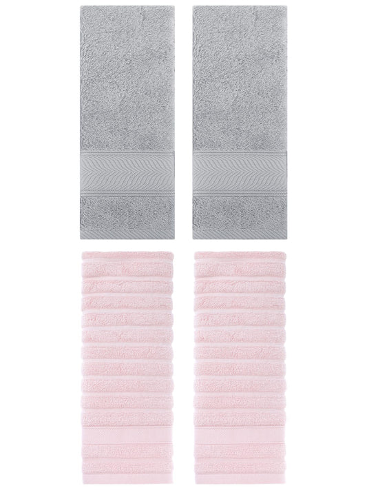 Unique Bargains Striped Cotton Hand Towel 14" x 30" 4 Pcs Pink/Light Grey
