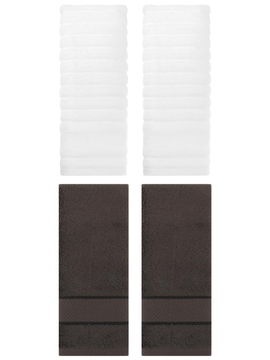 Unique Bargains Striped Cotton Hand Towel 14" x 30" 4 Pcs White/Dark Brown