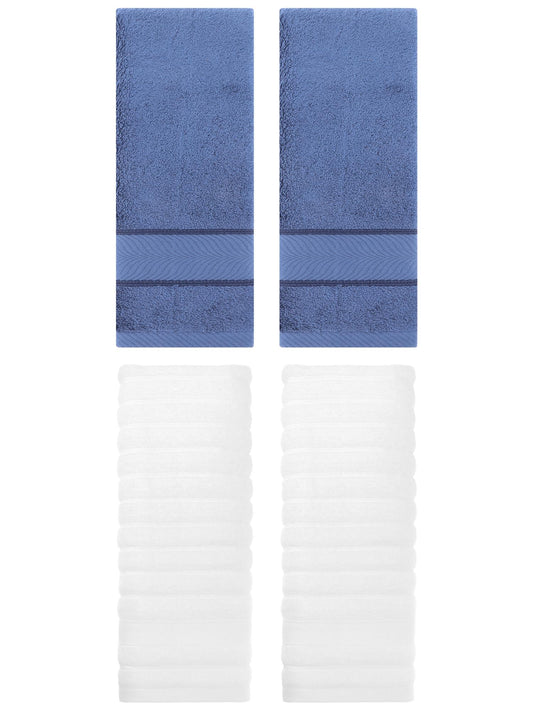 Unique Bargains Striped Cotton Hand Towel 14" x 30" 4 Pcs White/Light Blue