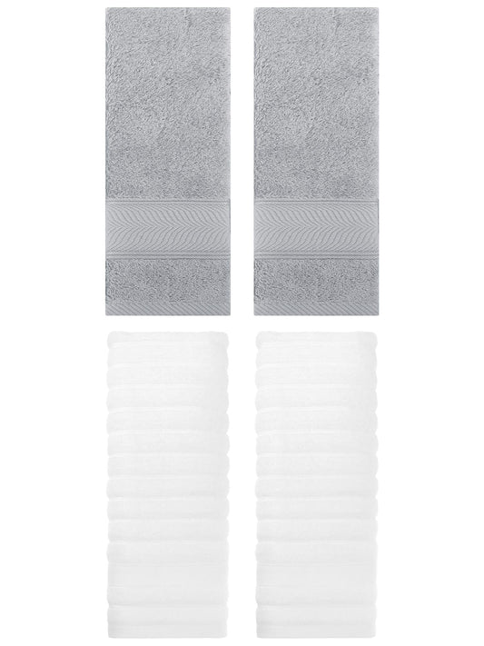 Unique Bargains Striped Cotton Hand Towel 14" x 30" 4 Pcs White/Light Grey