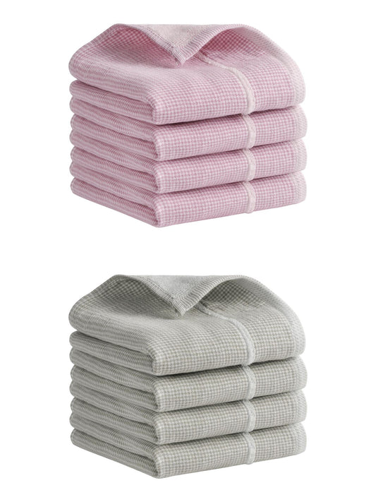 Unique Bargains Striped Decorative Hand Towel Set Cotton Face Towels Pink/Khaki 8 Pack