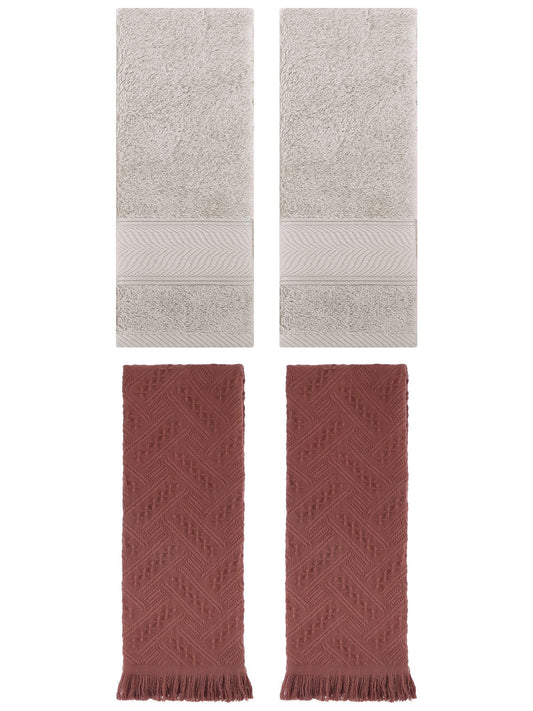 Unique Bargains Striped Hand Towels 4 Pcs Light Brown/Brown 14" x 30"/13" x 29"