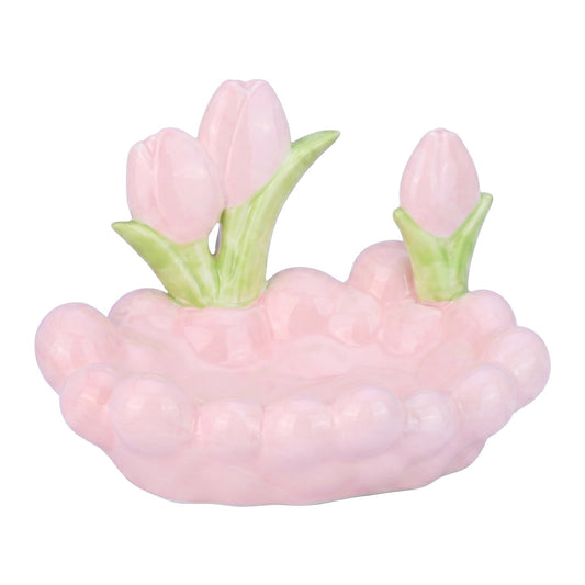 Unique Bargains Tulip Ceramic Flower Storage Jar with Lid Pink 7.5" x 5.1" x 5.1"