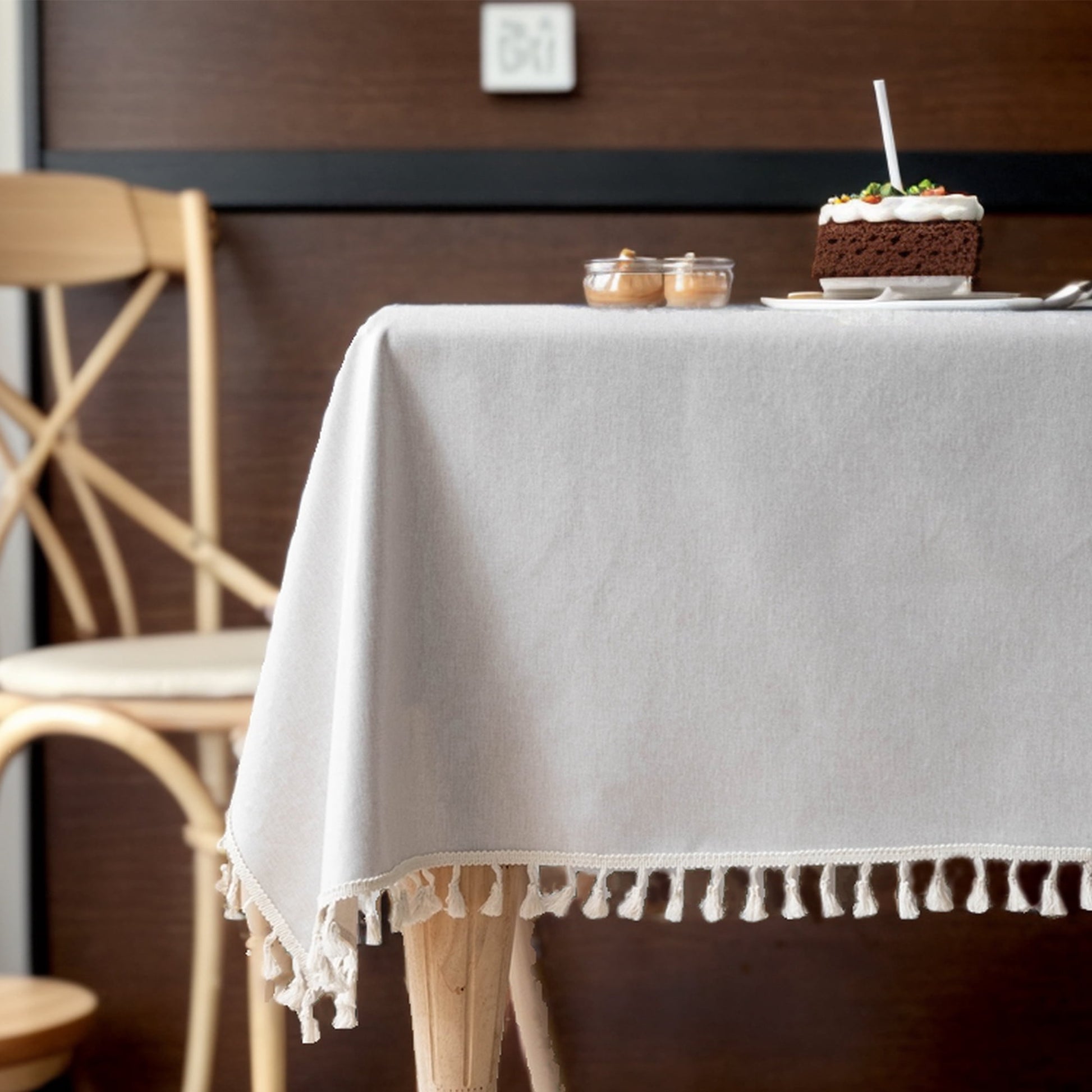 Unique Bargains Wrinkle Free Tablecloths for Holiday Camping Apricot 86.61"x55.12"