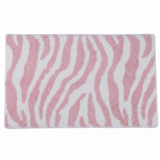 Unique Bargains Zebra Print Absorbent Non Slip Machine Washable Bath Mat Pink 32" x 20"