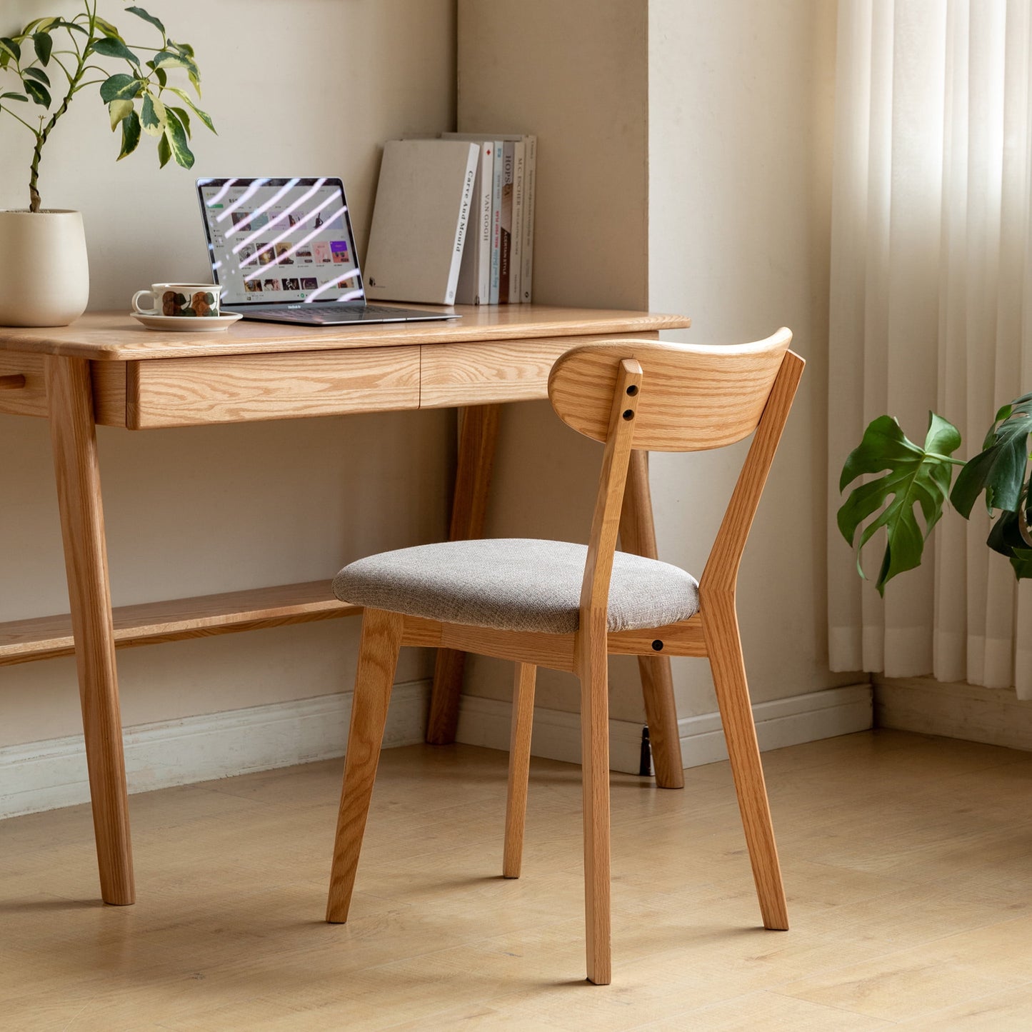 Upholstered Dining Chairs,  Solid FAS Grade North American Oak, 100% Natural Dirt-Free Hardwood, Comfortable Wooden Chairs for Dining Table or Living Room, Natural Oak + Fog Gray