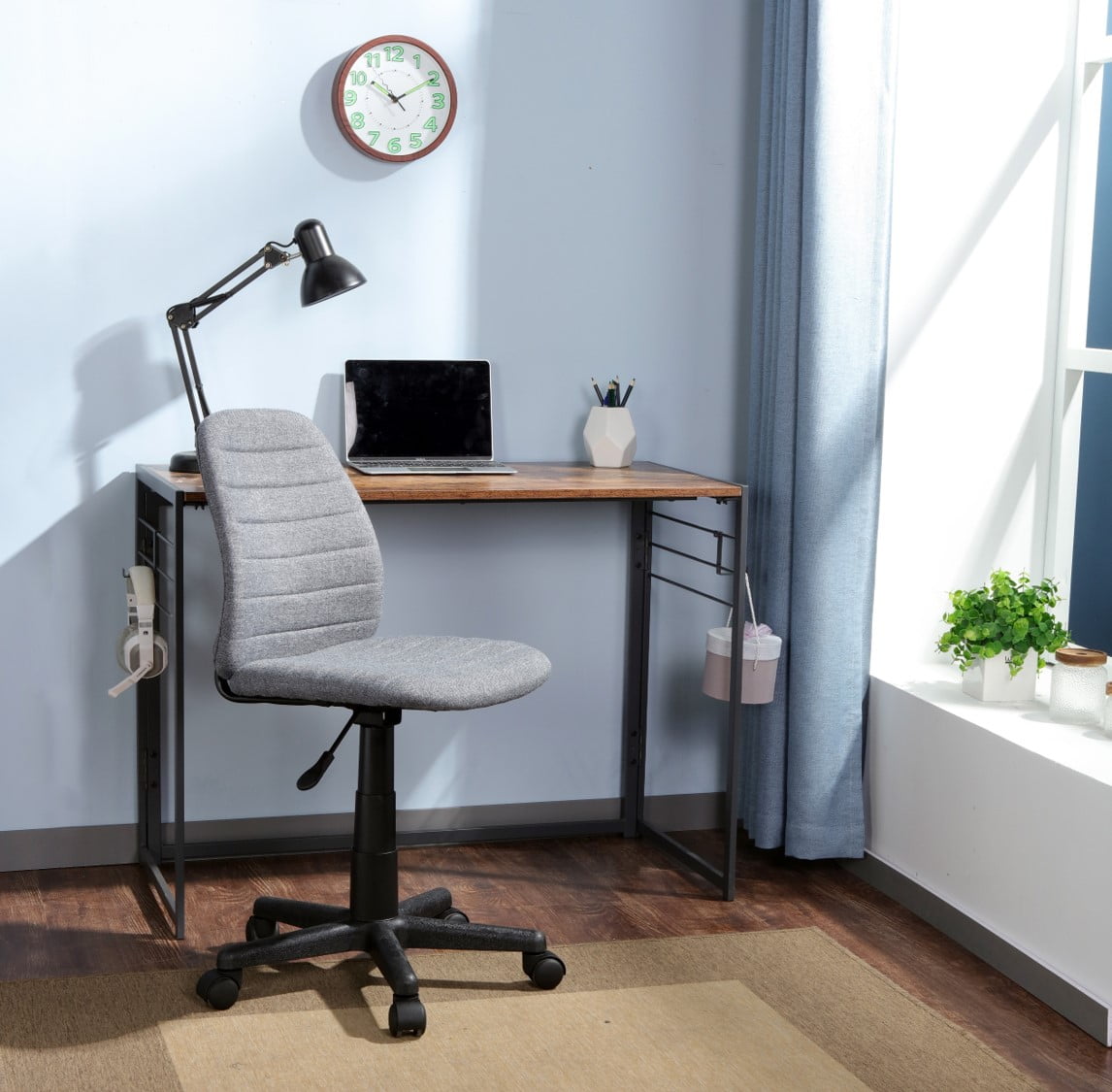 Urban Shop Comfortable Fabric High Back Office Task Chair, Grey