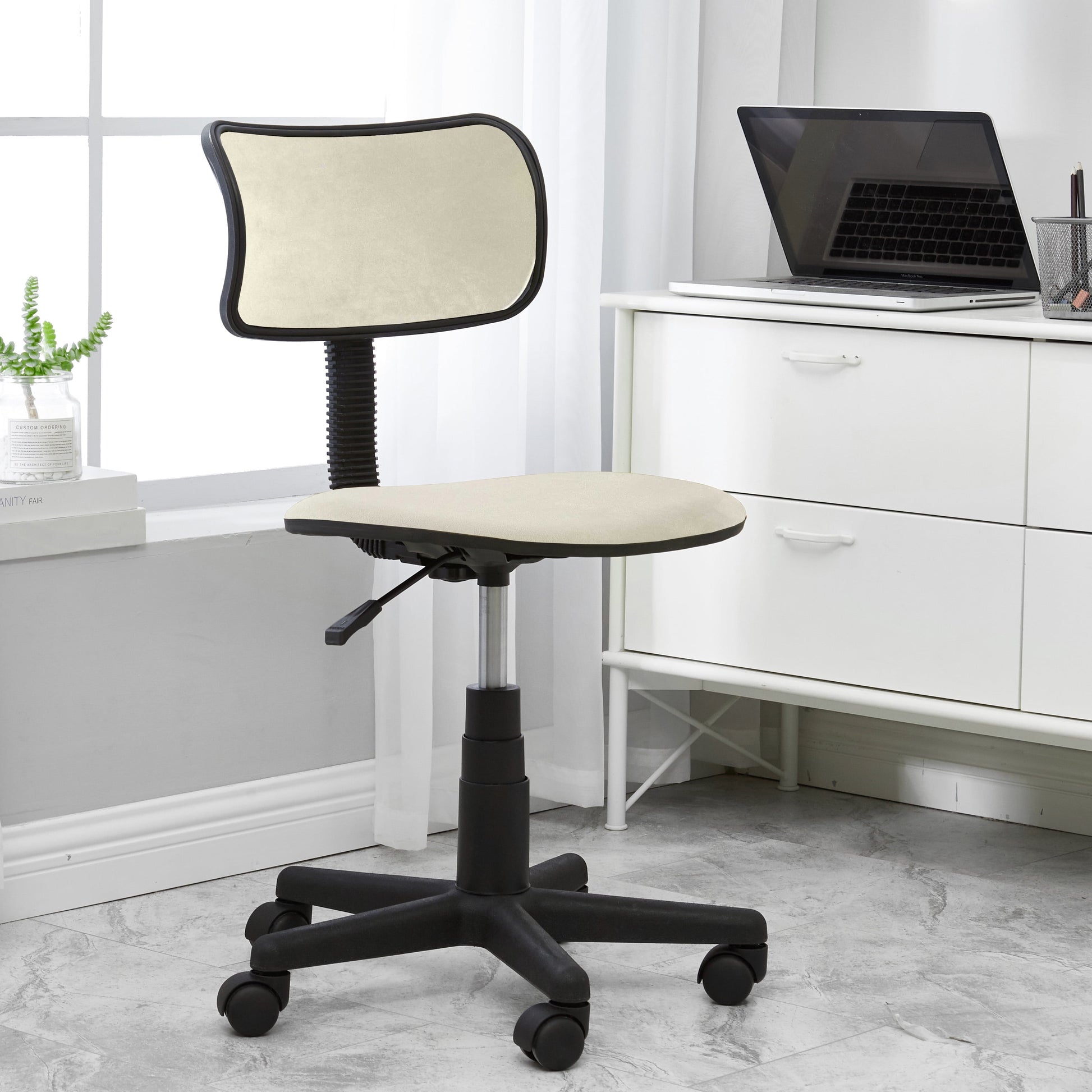Urban Shop Crushed Velvet Swivel Chair with Gas Pump, Ivory