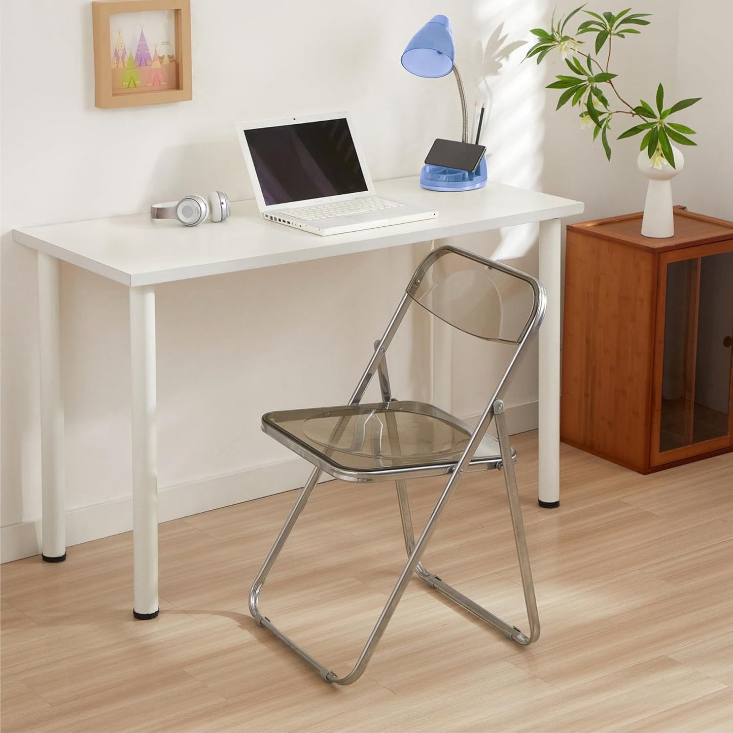Urban Shop Transparent Acrylic Modern Folding Chair with Chrome Frame, Black