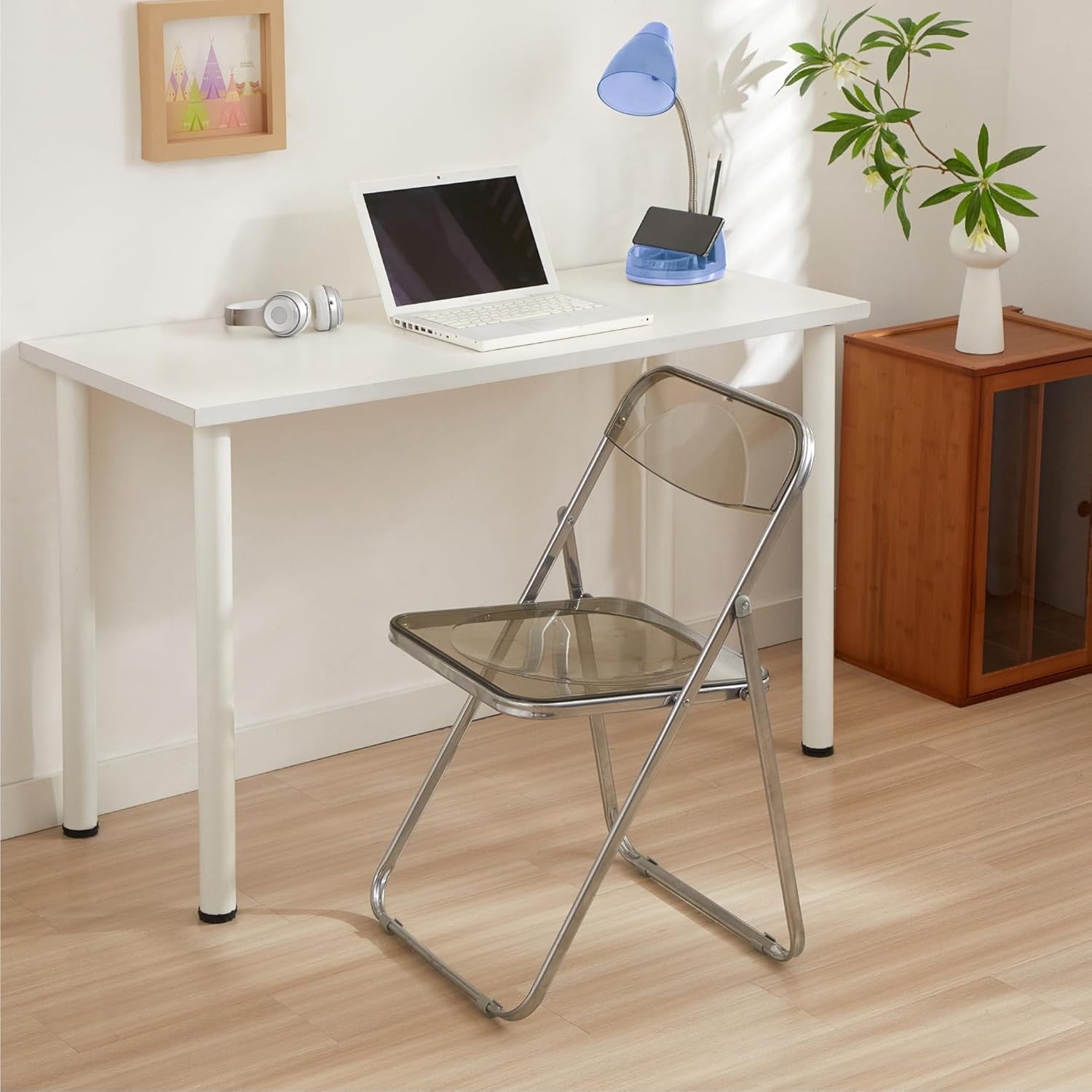 Urban Shop Transparent Acrylic Modern Folding Chair with Chrome Frame, Black