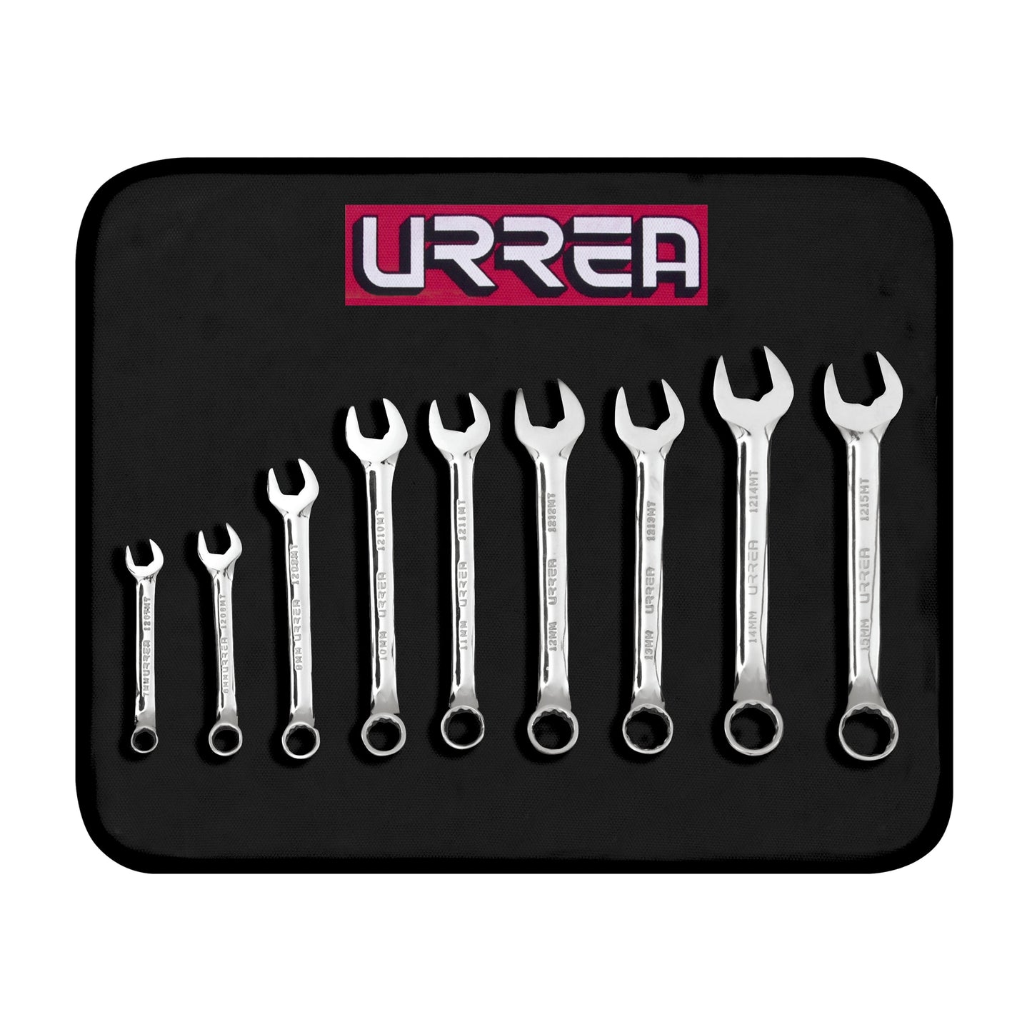 Urrea Metric Full Polished 12 Point Short Combination Wrench Set, 9 Pieces