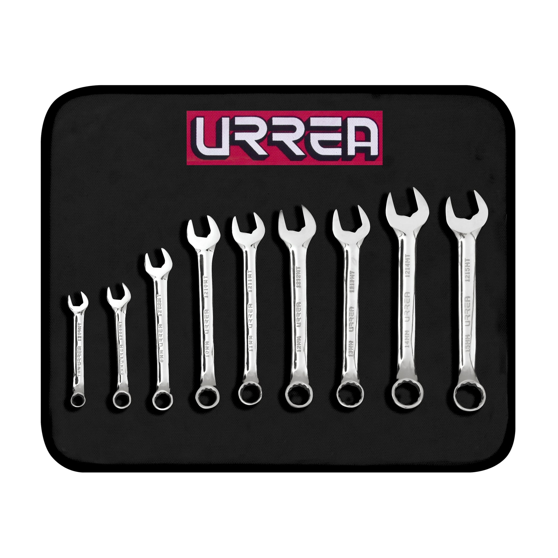 Urrea Metric Full Polished 12 Point Short Combination Wrench Set, 9 Pieces