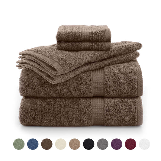 Utica 6-Piece Towel Set | 100% Cotton Soft & Absorbent Everyday Towels | Brown
