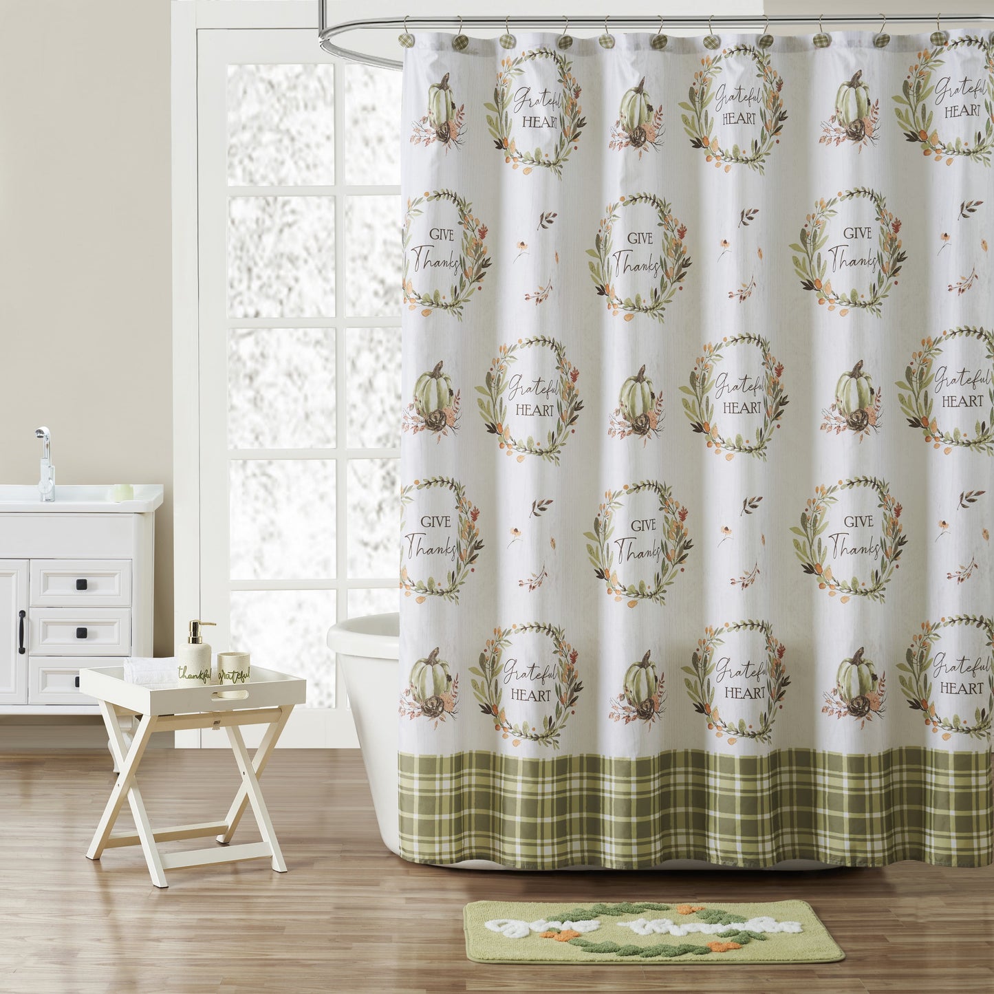 VCNY Home Fall Words 16-Piece Multicolor Plaid Polyester Shower Curtain Bath Set