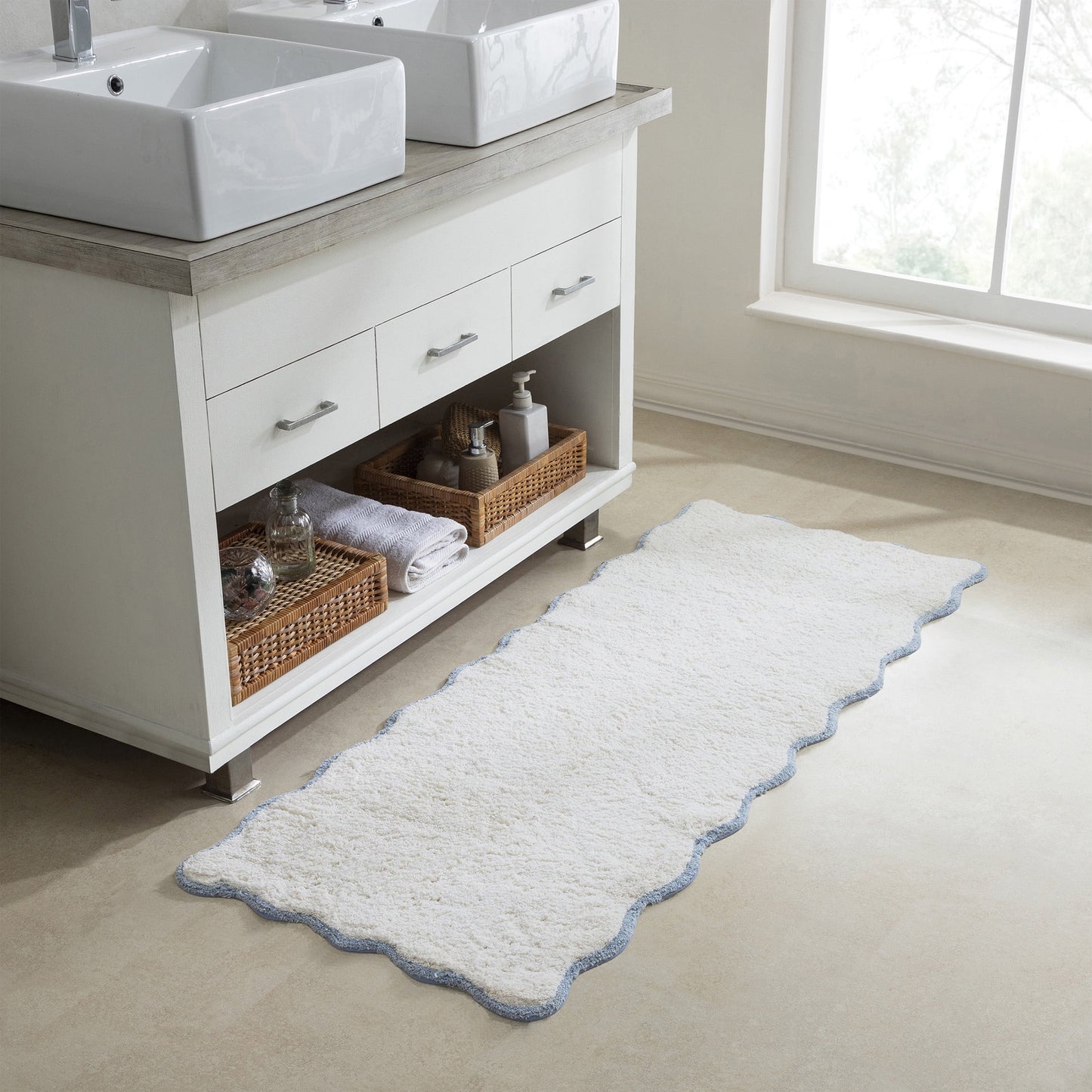 VCNY Home Scallop Dusty Blue Cotton Bath Rug Runner, 24" x 60"