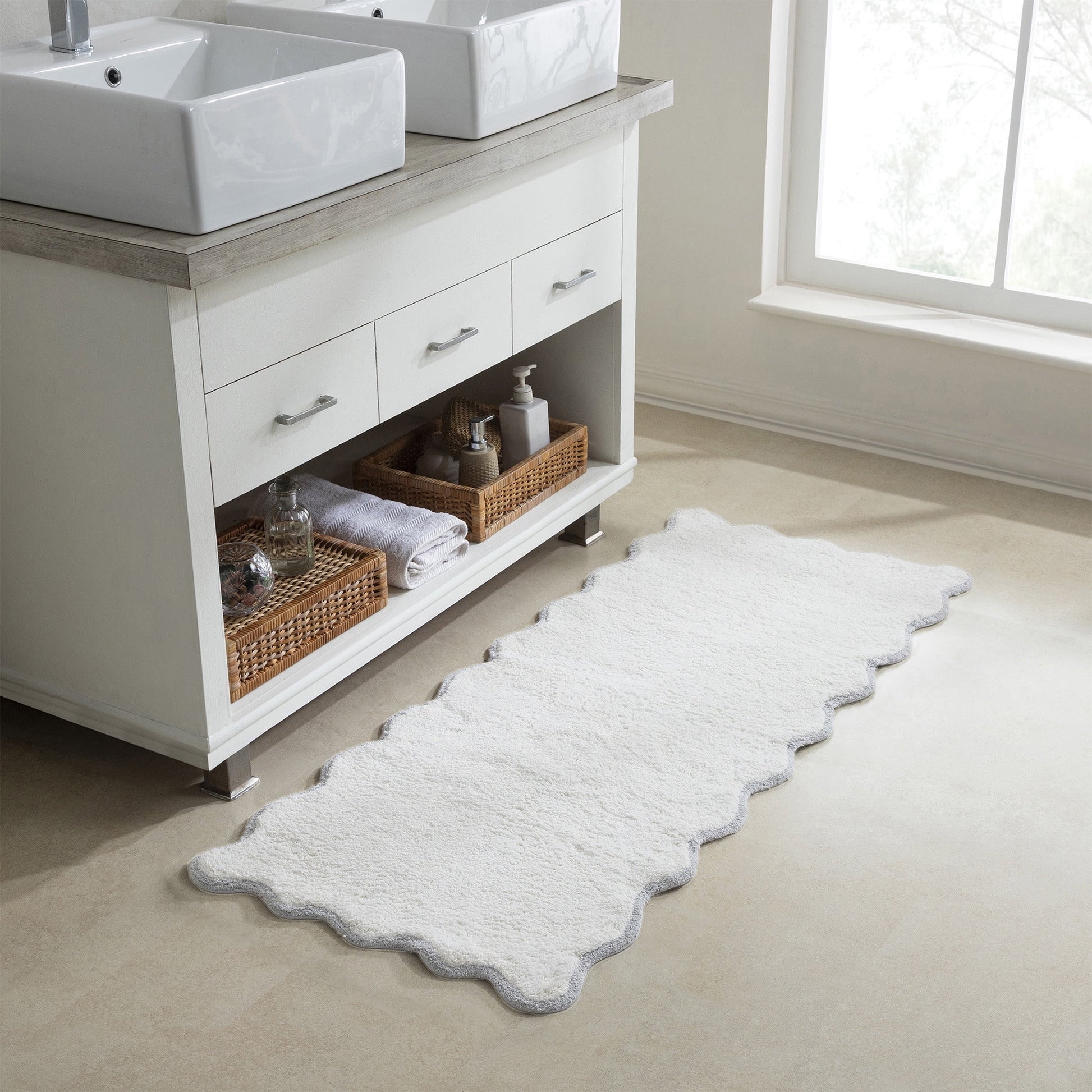 VCNY Home Scallop Light Grey Cotton Bath Rug Runner, 24" x 60"