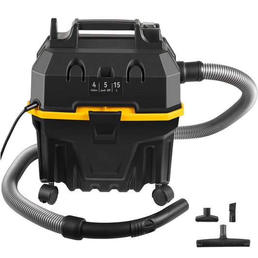 BENTISMB Wet Dry Vac, 4 Gallon, 5 Peak HP, 3 in 1 Shop Vacuum with Blowing Function, Portable with Attachments to Clean Floor, Upholstery, Gap, Car, ETL Listed, Black/Orange