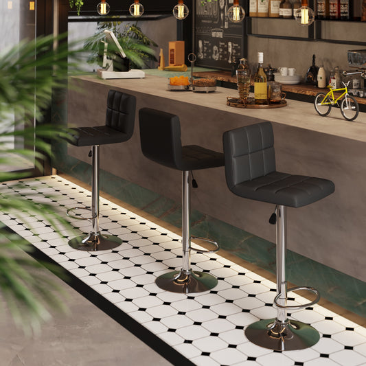 Vineego Modern Square PU Leather Swivel Adjustable Bar Stool, Set of 2, Bar Stool for Kitchen Counter,Black