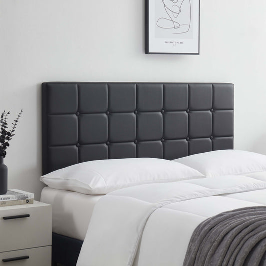 LammaLoe Faux Leather Button Square Tufted Twin Headboard with Adjustable Height, Black, Twin